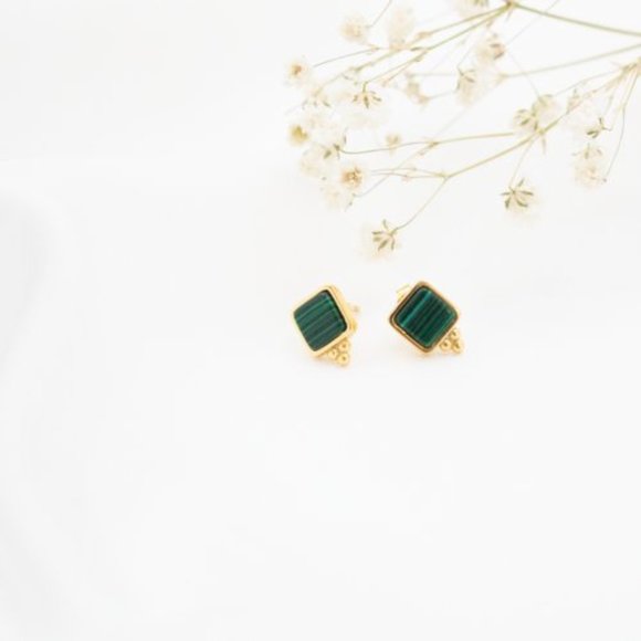 Sisterberry & Co. Jewelry - NWT Nina Stud Earrings // 14K Gold Vermeil + Malachite Stone